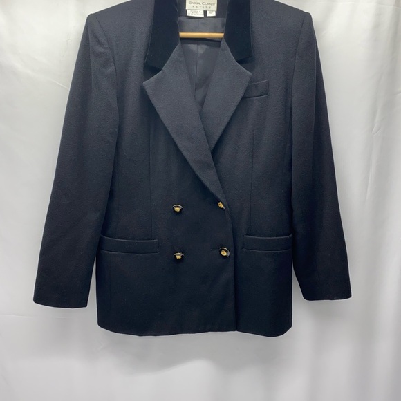 Casual Corner Jackets & Blazers - Casual Corner VNT Black Double-Breasted Blazer W 10P Velvet Collar Lined Pockets